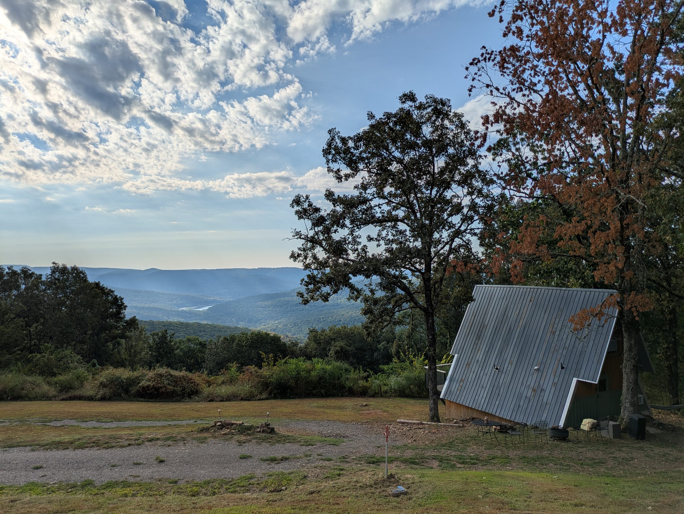 Getaway Ridge A-frame cabin above the Boston Mountain valley
